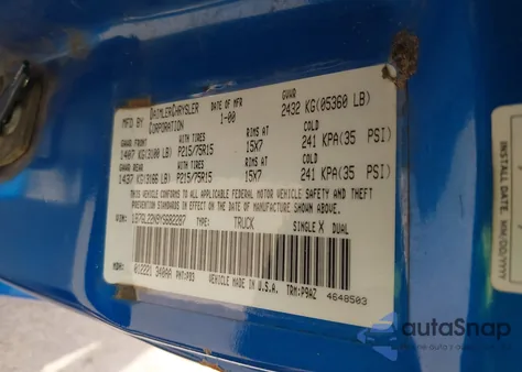 2000 Dodge Dakota Slt/Sport z USA, uszkodzony, nr VIN 1B7GL22N9YS682287